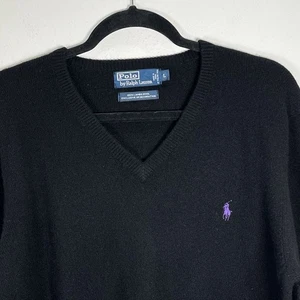 Polo uomo Ralph Lauren vintage maglione classico nero scollo a V taglia large 100% lana agnello - Foto 1 di 5