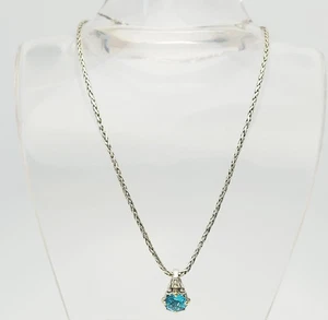 Collana Vintage In Argento Sterling E Oro 18K Con Topazio Blu - Foto 1 di 4