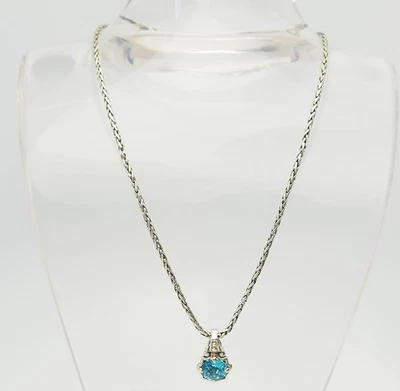 Collana Vintage In Argento Sterling E Oro 18K Con Topazio Blu - Immagine 1 di 4