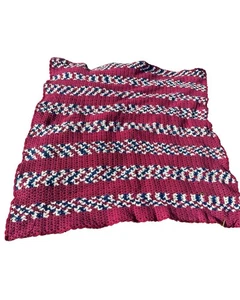 Vintage Handmade Crochet Afghan Blanket – Red, White, and Blue – 56” Square - Picture 1 of 14