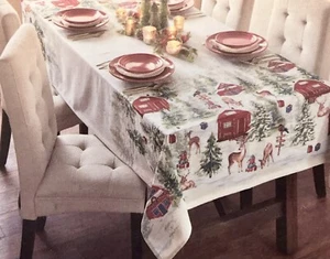 Cynthia Rowley Christmas Reindeer Winter Forrest Cloth Tablecloth 60” X 120” - Picture 1 of 2