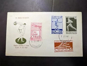 1940 Turkey XI Balkan Olympics First Day Cover FDC Istanbul # 855-858 Full Set - Picture 1 of 2