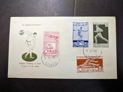 1940 Turkey XI Balkan Olympics First Day Cover FDC Istanbul # 855-858 Full Set - Image 1 of 2