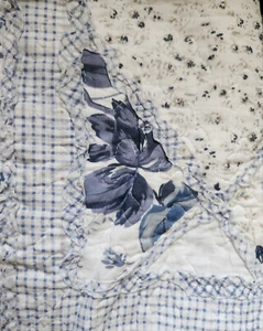 JULIET BLUE 3pc King QUILT SET : COTTAGE COUNTRY FARMHOUSE WHITE FLORAL GINGHAM - Picture 1 of 4