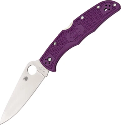 Spyderco Endura 4 Lockback Purple Handle Stainless Folding Blade Knife 10FPPR - Image 1 of 4