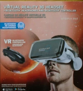 ReTrak Utopia 360° VR Headset with Bluetooth Headphones & Controller - Picture 1 of 2