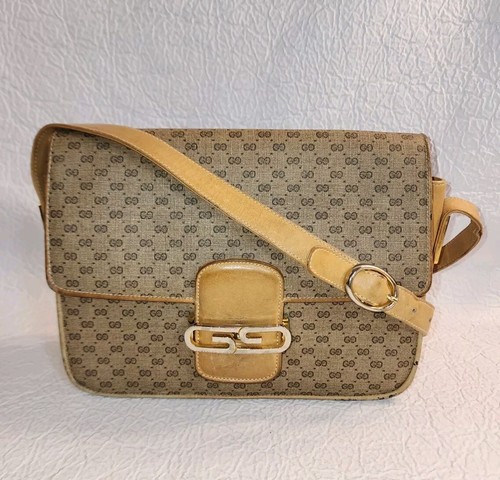 Borsa a tracolla Gucci GG vintage in tela e pelle rivestita marrone