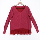 Prana Ellery Sweater Womens Medium Plum Red V Neck Ruffle Hem
