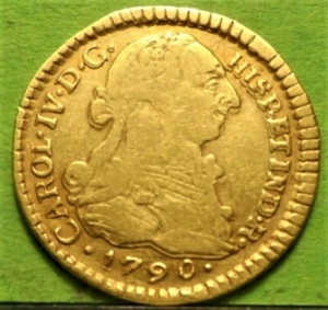 Rare, CARLOS IV, 1 Escudo, 1790, POPAYAN -SF, Aureo & Calico-1145, Gold - Picture 1 of 2