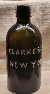 Rare Nice Dark Olive Amber Clark & Co. New York Pontiled Heavy Bottle - Picture 1 of 11