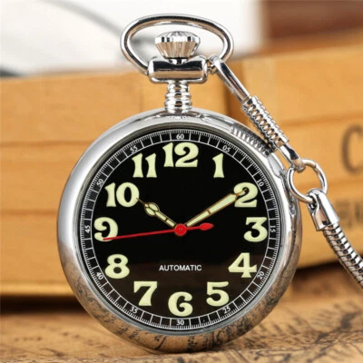 Luminous Mechanical Hand Winding Pocket Watch Fob Chain Arabic Numerals Display - Image 1 of 4