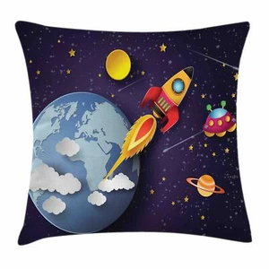 Outer Space Cushion Cover by Rocket on Planetary System with Earth Stars - Picture 1 of 1