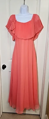 Vestido maxi vintage anos 50 anos 60 chiffon formal formatura pregas cristal pêssego tamanho 10 *falhas - Imagem 1 de 4