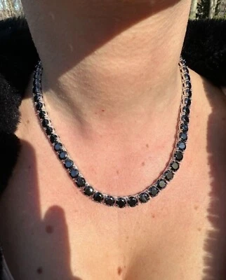 Collar Tenis 45,72 ctw Creado en Laboratorio Espinela Negra Chapado en Oro Blanco 14K 5MM 18" Foto 1 de 4