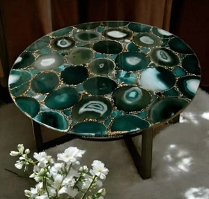 Mesa de centro de piedra de ágata verde de 30" muebles de piedras preciosas decoración de interiores de pasillo - Imagen 1 de 9