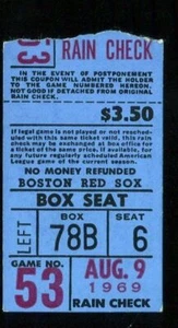 Boston Red Sox World Series Year 1969 8/9 Carl Yastrzemski Yaz Baseball Ticket - Picture 1 of 1