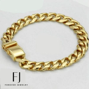 Men's 8.5" Stainless Steel 11mm Cuban-Curb Buckle,Bracelet,Gold plated*Box - Picture 1 of 3