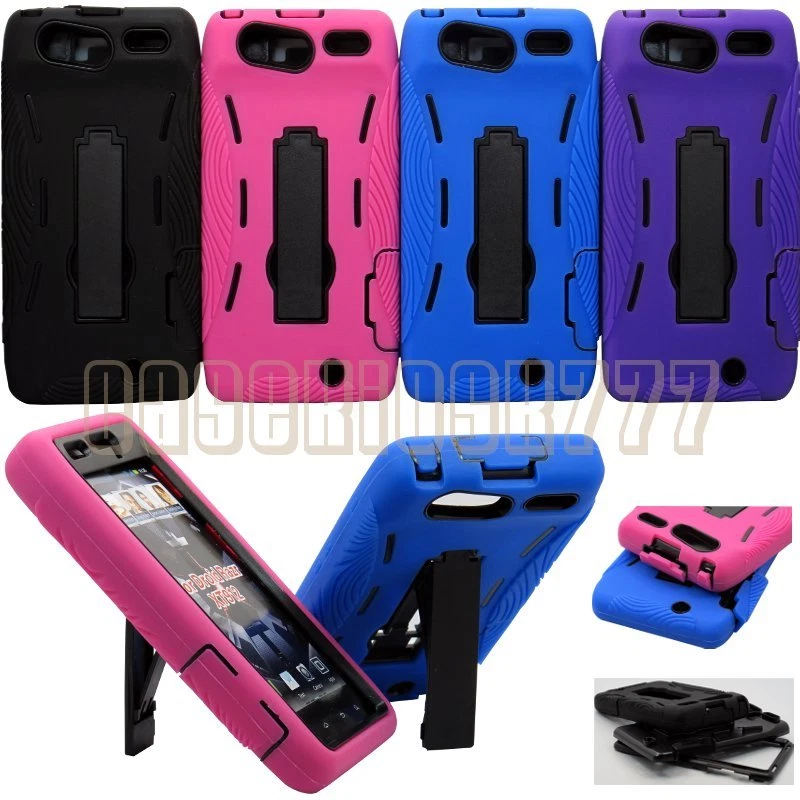 for droid razr XT912 cell phone 2 layers case skin w/ kickstand & port covers - Image 1 of 1