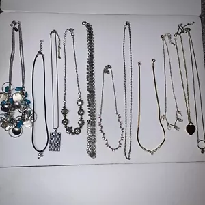 Women's Lot of 11 SILVER Tone/gold Tone Chain Necklaces W/faux Gemstones - Picture 1 of 19