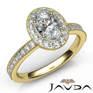 Milgrain Halo Pave Bezel Setting Oval Cut Diamond Engagement Ring GIA F VVS1 1Ct - Picture 1 of 12