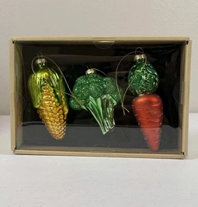 3pc Glass Vegetable Ornaments Corn Broccoli Carrot Christmas Tree Decor New - Picture 1 of 8