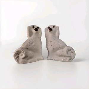 Pair of Antique Staffordshire Spaniel Mantel Dogs – Glass Eyes – Victorian Era - Picture 1 of 11