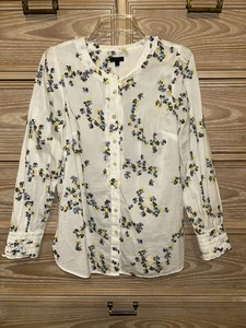 Talbots Floral Ruffle Front Long Sleeve Button Down Shirt Size Small - Picture 1 of 4