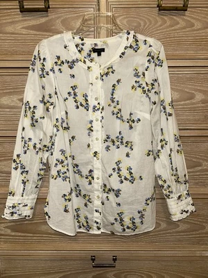 Talbots Floral Ruffle Front Long Sleeve Button Down Shirt Size Small - Image 1 of 4