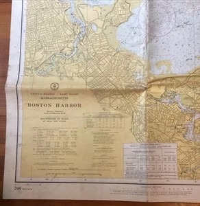Boston Harbor Chart 1961 28th Ed. Nautical Map Boston, Massachusetts USCG USN - Picture 1 of 7