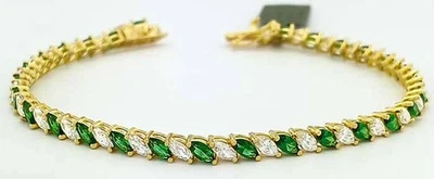 LAB CREATED EMERALD & CUBIC ZIRCON BRACELET 14K GOLD - Net weight : 9.6 grams - Image 1 of 4