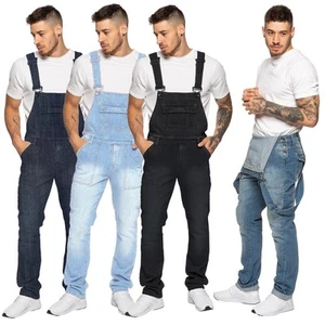 Enzo Jeans Dungarees Mens Denim Overalls Jumpsuit Heavy Duty Workwear Dungaree - Picture 1 of 32