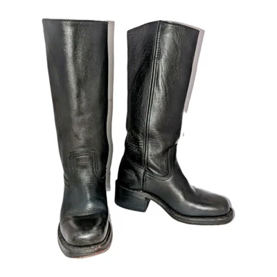 Frye Campus Boots 14L Square Toe Black Leather Tall 77050 USA Made Womens 6 A+!  - Image 1 of 4