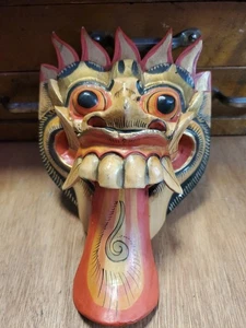 Vintage handgeschnitzte balinesische Bali Ref Rangda Holzmaske Wandkunst Skulptur DW954 - Bild 1 von 8