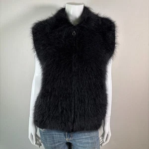 80% Angora Fuzzy Vintage HONGLEE Black Rhinestone Zipper Sweater Vest 40" bust - Picture 1 of 9