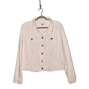 PAIGE NUEVO $199 Chaqueta de Jean Recortada Blanca Denim Abotonada Grande - Imagen 1 de 3