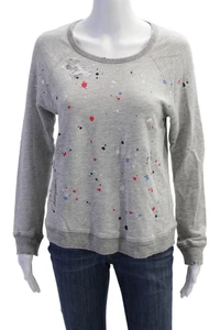 Sundry Womens Splatter Paint Distress Crew Neck Pullover Sweatshirt Gray Size 1 - Picture 1 of 6