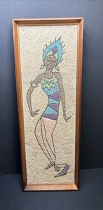 Vintage MCM 1960s African Tribal Woman Dancing Gravel Art Framed! Rare Find - Picture 1 of 11