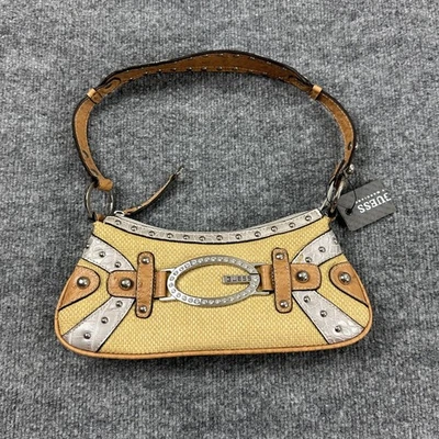 Vintage Guess Raffia Shoulder Bag Yellow Baguette Rhinestone Y2K 90s 2000s - Image 1 of 4