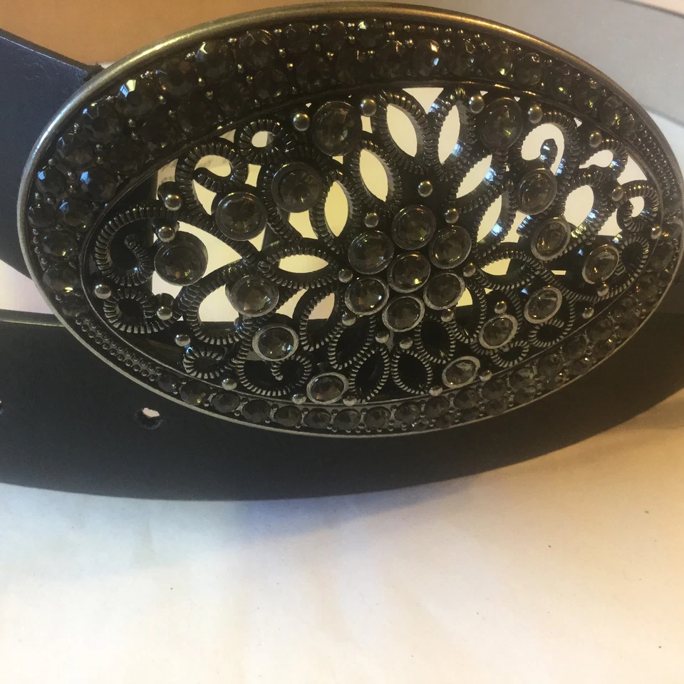 Style & Co Womens Size Small S Wide Black Huge Buckle With Gold Rhinestones  - Image 1 of 4