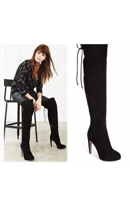 BOTA SOBRE LA RODILLA SAM EDELMAN KAYLA GAMUZA TACÓN NEGRO Talla 8.5 Foto 1 de 4