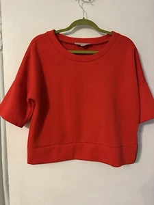 Ann Taylor LOFT Cropped Short Sleeve Sweatshirt, Poppy Red Sz: M Poly Rayon - Picture 1 of 5