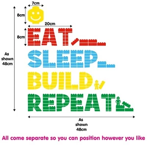 LEGO Eat Sleep Build Repeat Vinyl Aufkleber Wandzitat - Bild 1 von 8