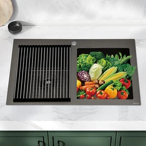 33x22" Drop in Kitchen Sink Double Bowl Gunmetal Black Stainless Steel USA New - Picture 1 of 21