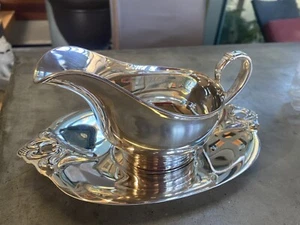 ROYAL DANISH INTL SILVER 2 PCS SAUCE/GRAVY BOAT W/UNDERPLATE  G39 NO MONOGRAM - Picture 1 of 16