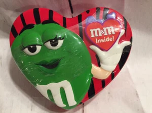 M&M's Valentine Striped Green Heart Candy Dish Lid Ceramic 2004 Galerie Sealed - Picture 1 of 4