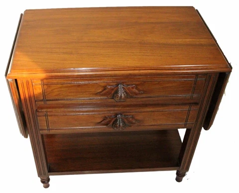 Antique Custom Made Walnut Server Drop Leaf Table, 2 Drawers Cover