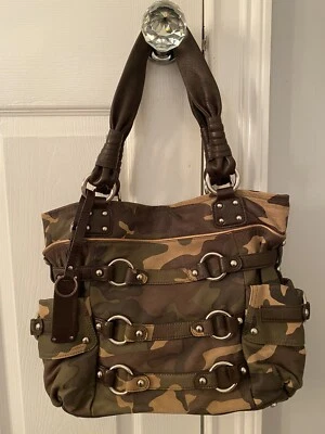 New B. Makowsky Camo Green Brown Leather Kimberly Bag Hobo Large - Image 1 of 4