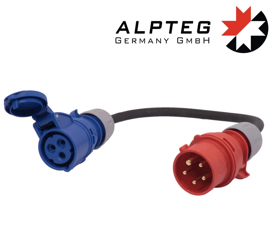 Adapter 3-Pol CEE Kupplung auf 5-Pol CEE Stecker 16A H07RN-F 3G2,5 | ALPTEG A003
