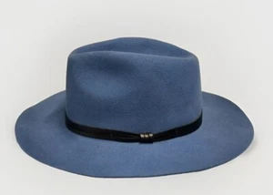Goorin Bros Blue Felt Leather Band Wide Brim Western Fedora Medium NEW - Picture 1 of 7