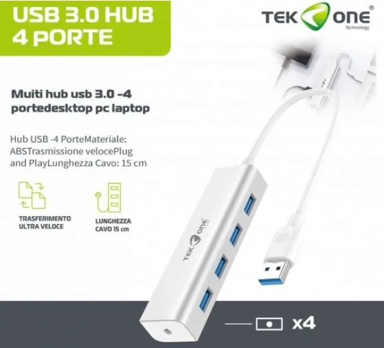 HUB TIPO TYPE C USB  3.0 INTERFACCIA 4 PORTE ESPANSIONE MULTIPLA COMPUTER PC - Immagine 1 di 1